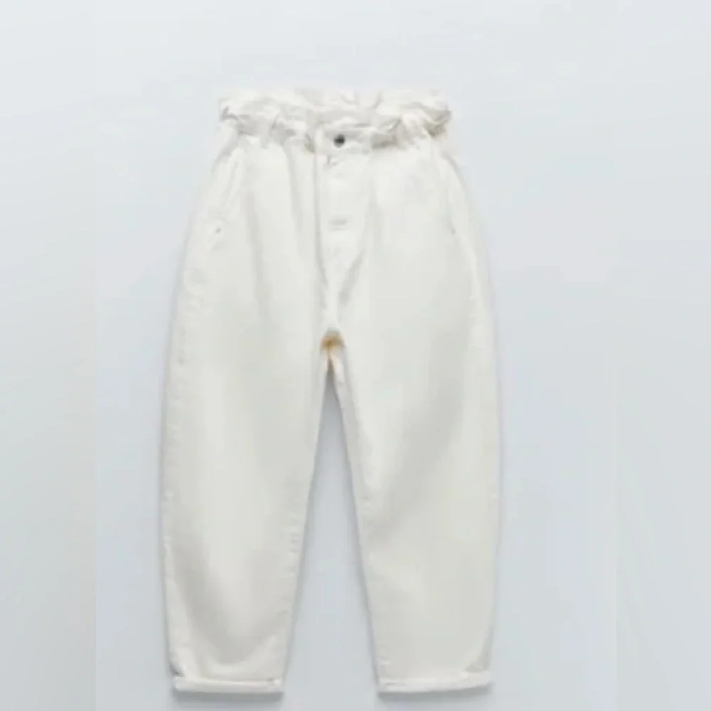 Zara White Paperbag Waist Trousers Jeans Size 10 - Picture 10 of 12